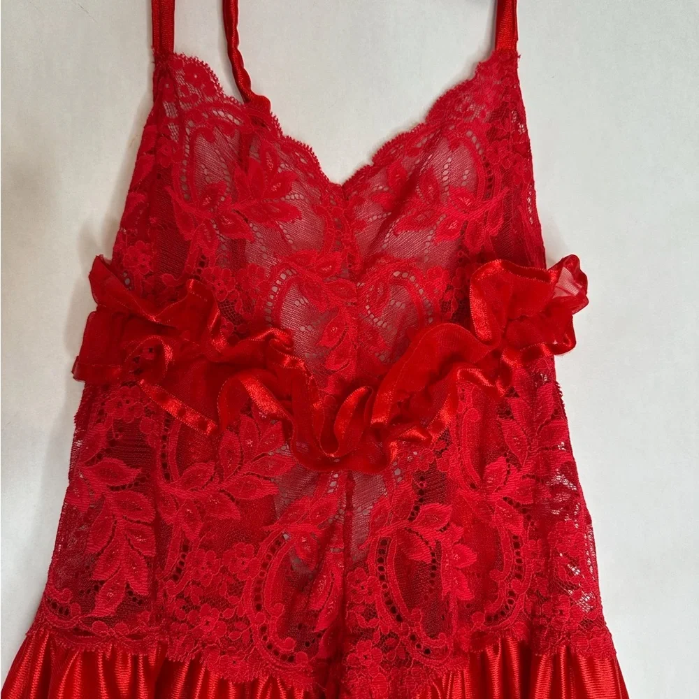 Vintage Red Lace & Satin Babydoll Slip Dress Lingerie Vamp Glamour Valentines - Picture 10 of 15